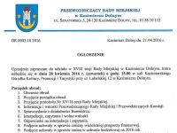 Zaproszenie na XVIII sesję Rady Miejskiej w Kazimierzu Dolnym