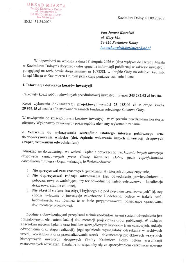 24. J. Kowalski dot.rozbudowy drogi 107838L w msc. Gory obrazy 0