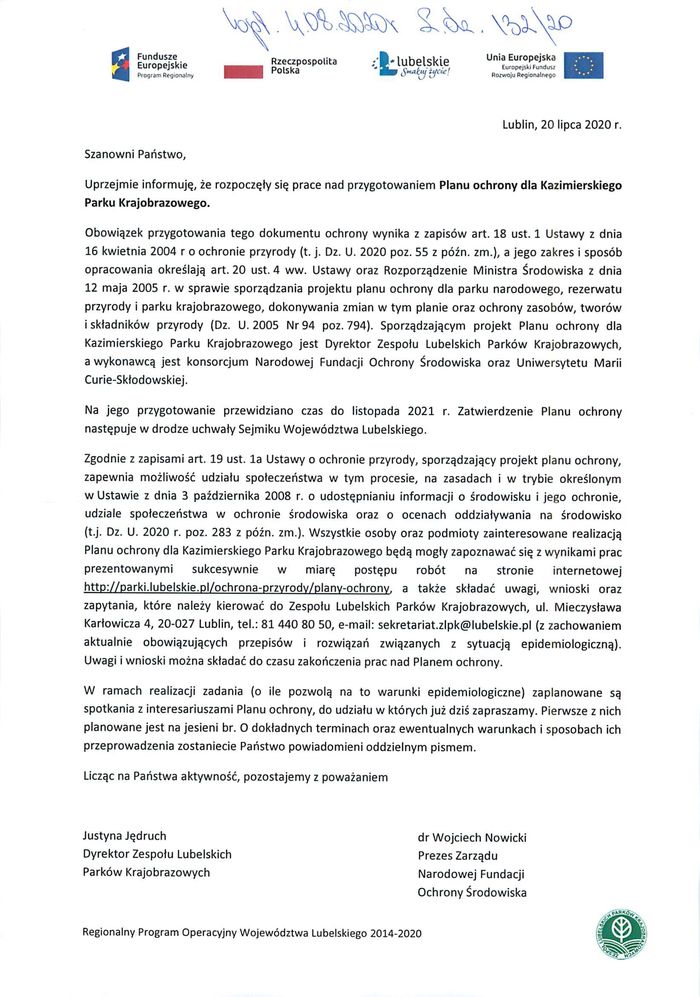 Pismo dot. planu ochrony dla KPK 01