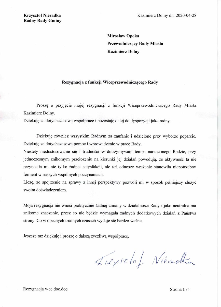 Rezygnacja v ce