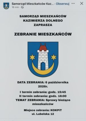 Zebranie mieszkańc&oacute;w Kazimierza już we wtorek.