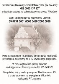 Prosimy o wsparcie - Kazimierskie Stowarzyszenie Dobrocznynne pw św Anny.