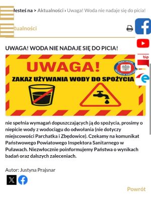 Uwaga ! Woda nie nadaje się do picia