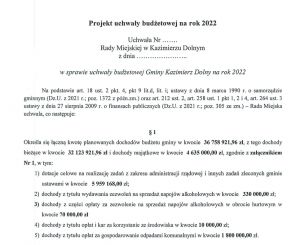 Projekt budżetu Gminy Kazimierz na  2022 R